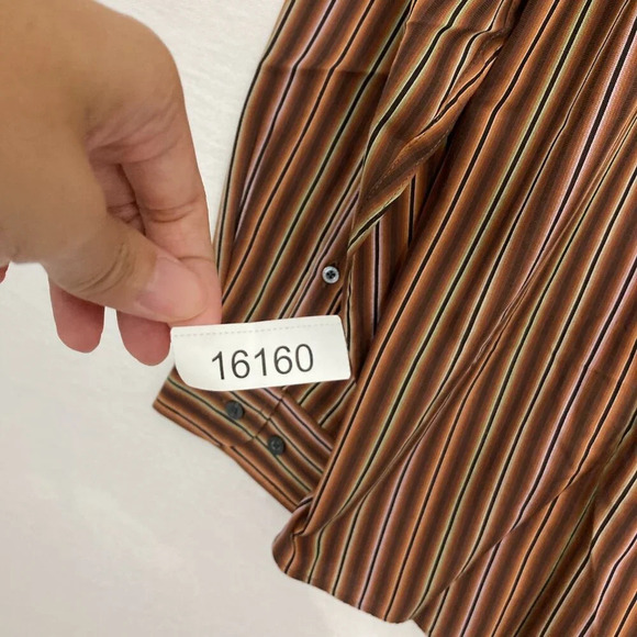 New Alan Flusser Brown Striped Cotton Classic Fit Long Sleeve Button Down XL - Picture 9 of 9